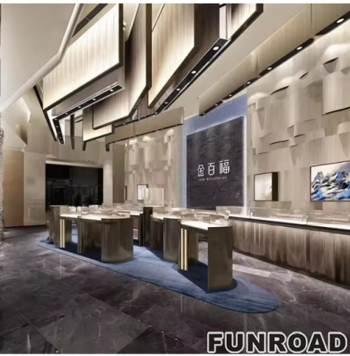 Funroad Luxury Modern Acrylic Jewelry Showcase LED Light Store Display Counter Furniture for Shopping Malls & Showrooms