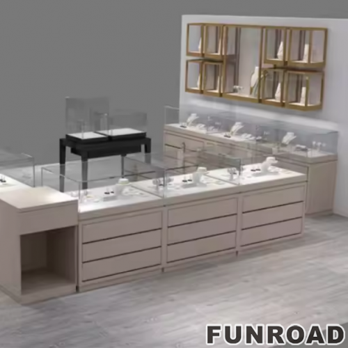 Funroad Mall Portable Jewelry Showcase Kiosk Cabinet Black and White for Mobile Shopping