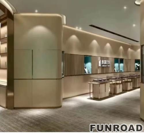Funroad Modern Luxury Wooden Jewelry Store Showcase Interior Design Glass Jewelry Display Furniture for Shopping Malls