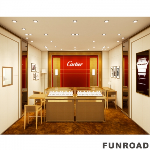 Funroad Custom Interior Ideas for Jewelry Store Renovation MDF Shop Counter with LED Lighting Small Cabinet Showroom Layout