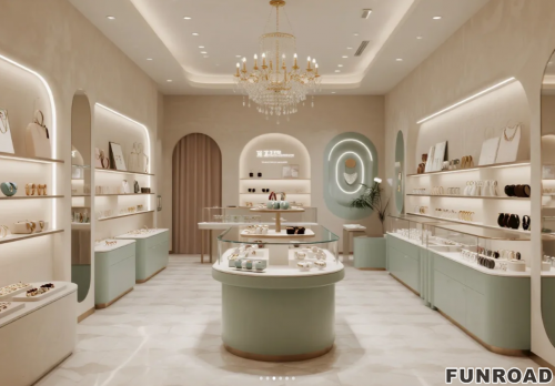 Customized High-end Counter Glass Showcase Wooden Luxury Jewelry Shop Display with Lighting LED