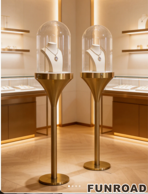 Customized High-end Modern Counter Iron Glass Showcase MDF Luxury Jewelry Retail Store Kiosk Display LED Lighting Shopping Mall