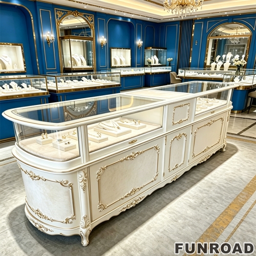 Modern Jewelry Display Showcase Luxury Tempered Glass Jewelry Showcase Counter