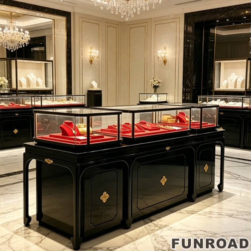 Luxury Jewelry Showcase Display Modern Wall Mount Lighted Jewelry Showcase for Shopping Mall