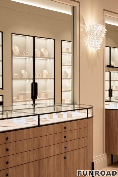 Wholesale Modern Glass Mirror Jewelry Store Cabinet LED Light Custom Display Cabinet for Mall Displays Furniture