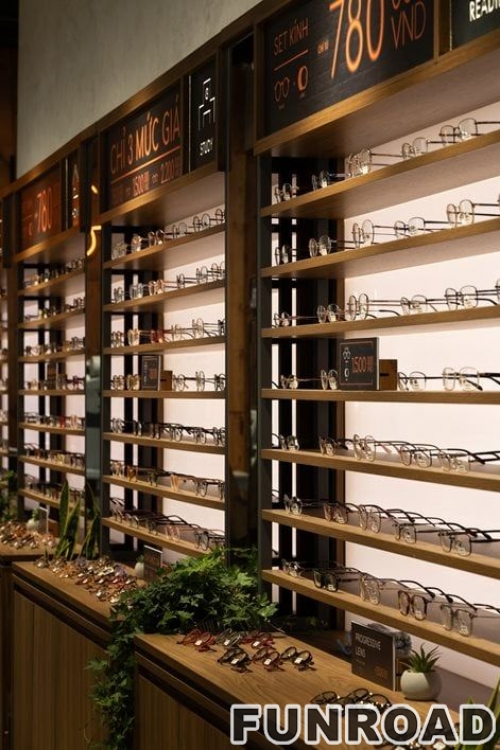 Optical Wall Mounted Sunglasses Display Table with LED Lighting for Optical Shop Eyewear Display Cabinets