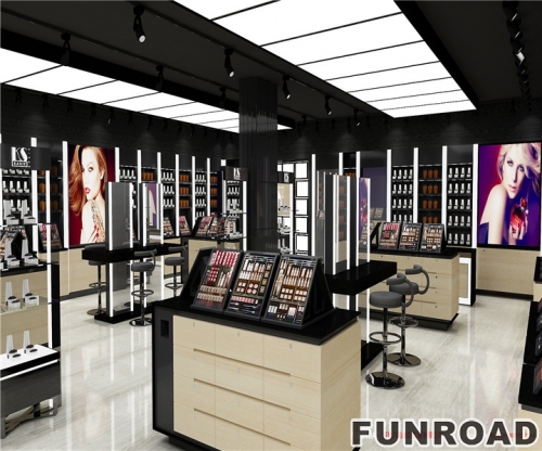 Customized Metal MDF Cosmetics Skincare Display Rack with LED Light for Cosmetics Store Interior Design & Display Stand