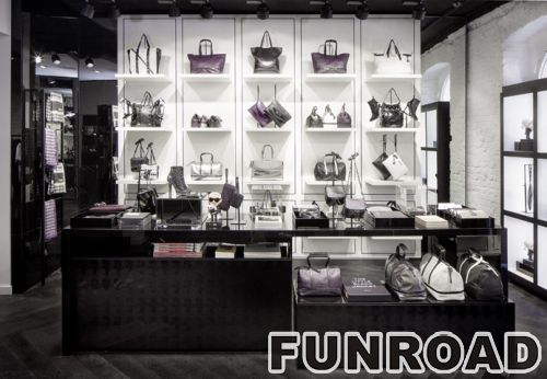 Custom shopping mall display stand, mall center handbag tower slatwall display