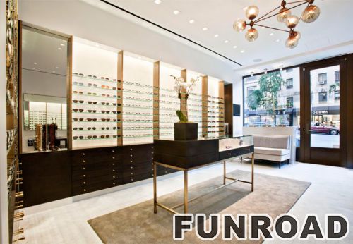 Bright Wooden Sunglasses Display Counter for Optical Store Design