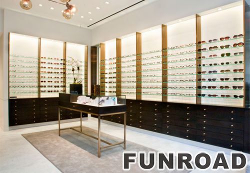 Bright Wooden Sunglasses Display Counter for Optical Store Design