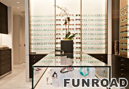 Bright Wooden Sunglasses Display Counter for Optical Store Design