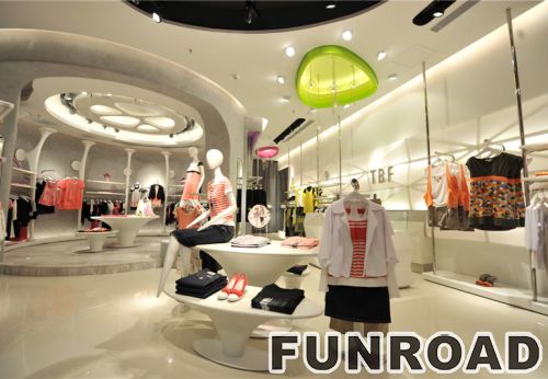 Modern and Fashional Garments Retail Store Decoration with MDF Display Tables