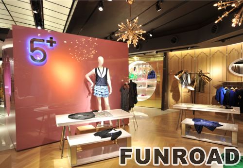 Customized wooden display tables for brand clothing store display solutions
