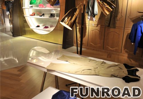 Customized wooden display tables for brand clothing store display solutions