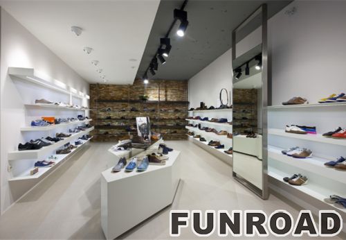 White middle island wooden display counter for Shoes Retail Stores Display