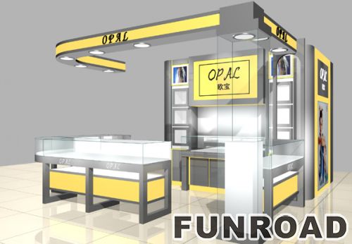 Retail Shopping Mall Display Kiosk with Glass Cabinet