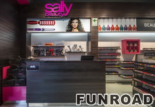Cosmetic Store Wooden Wall Counters LED Lighted Display Wall Shelves