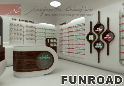 Pharmacy wooden display shelves