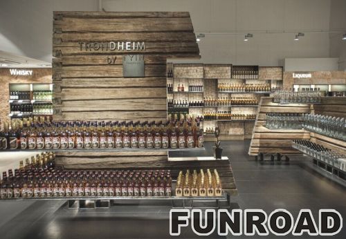 Golden Wooden Display Showcase for Brand Wine Store Design