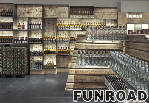 Golden Wooden Wine Display Showcase with LED for Wine Store Design