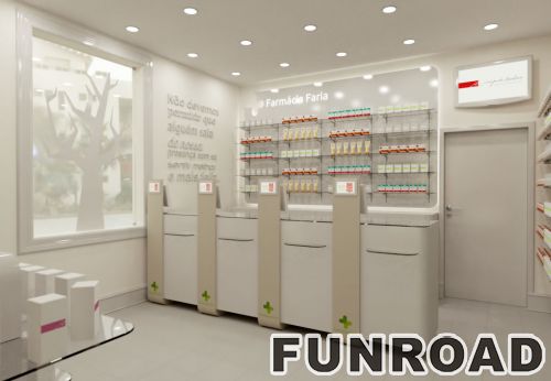 Wall-mounted Glass Pharmacy Showcase for Drugstore Interior Decor
