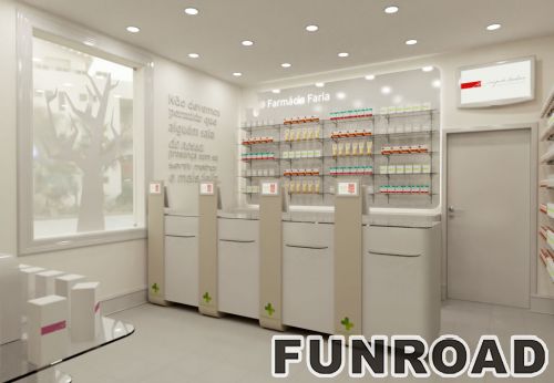 Pharmacy wall mounted glass shelves