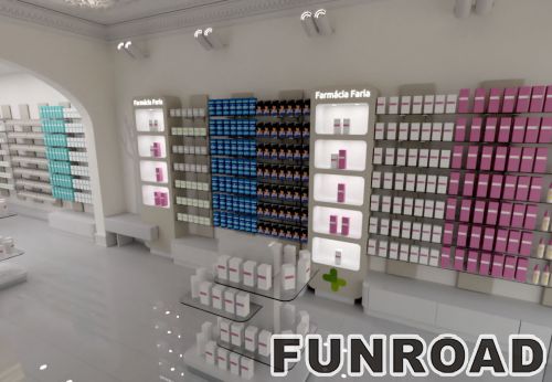 Wall-mounted Glass Pharmacy Showcase for Drugstore Interior Decor