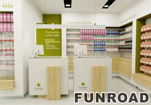 Wooden Pharmacy Showcase with Closet for Drugstore Interior Design
