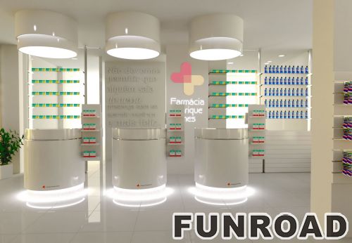 Wooden Drugstore Display Showcase with LED Light