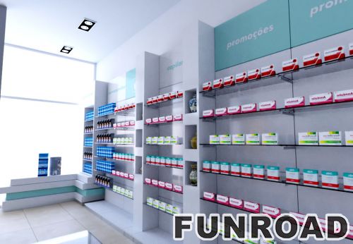 Wooden Wall-mounted Pharmacy Showcase for Drug Store Decor