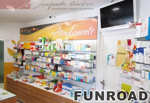 Glass Wall-mounted Pharmacy Showcase for Drug Store Decor