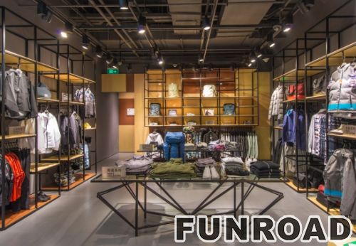 Stylish Wooden Showcase Shelves for Fashion Brand Clothing Shop