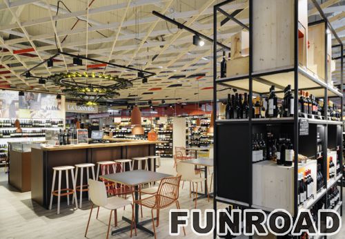 Modern wine retail shop interior design with wine bar wooden commercial furnitures