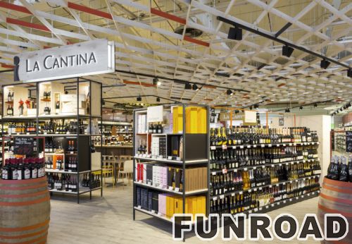 Modern wine retail shop interior design with wine bar wooden commercial furnitures