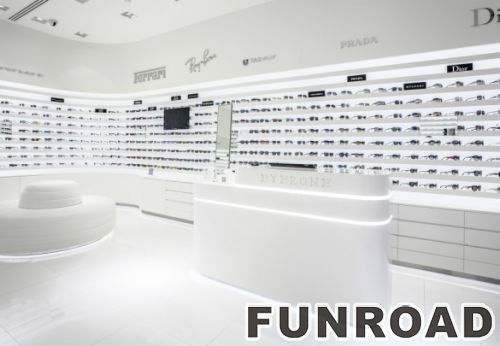 White MDF Optical Display Showcase with Glass Cabinet