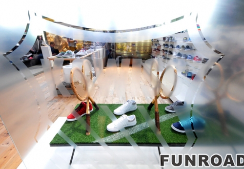 Unique sport shoes booth design and sneaker popup shop counter design