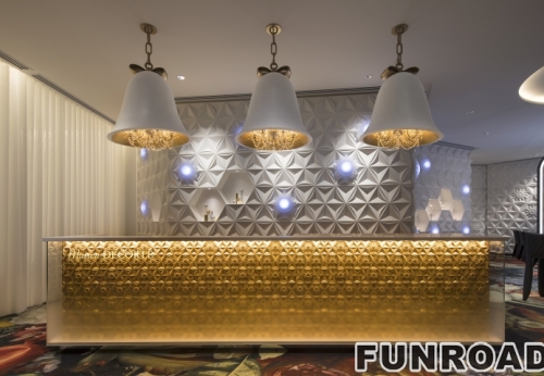 Beauty salon interior design modern reception desk with LED lights