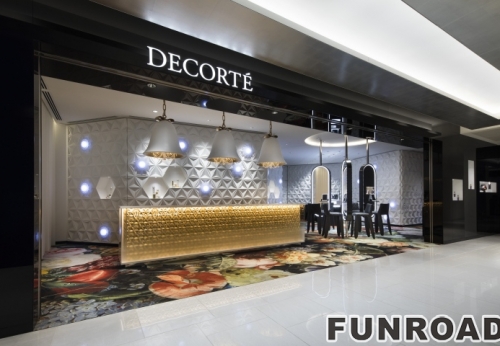 Beauty salon interior design modern reception desk with LED lights