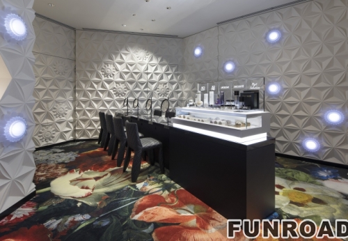 Beauty salon interior design modern reception desk with LED lights