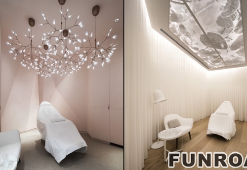 Beauty salon interior design modern reception desk with LED lights