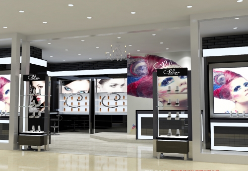 Modern Design Retail Black Baking Paint Cosmetic Store Display Showcase