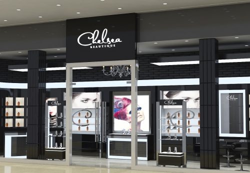 Modern Design Retail Black Baking Paint Cosmetic Store Display Showcase