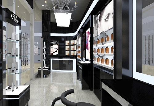 Modern Design Retail Black Baking Paint Cosmetic Store Display Showcase