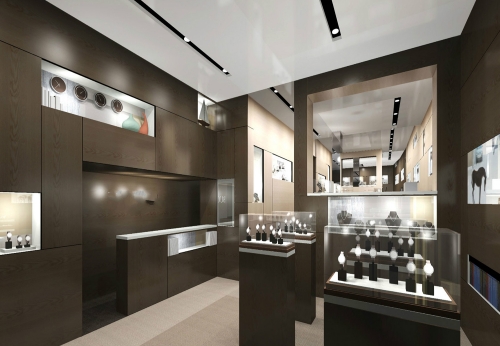Funroad provide free 3D watch shop interior design and wooden display counter showcase