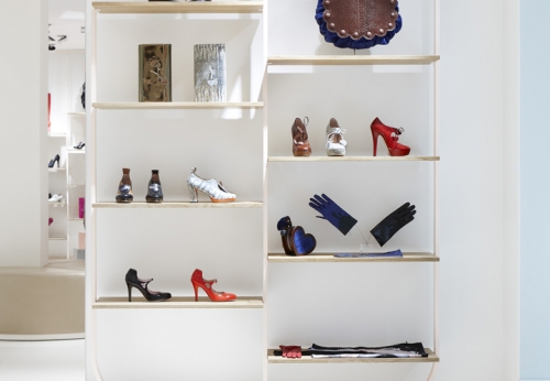 Mint Green Wall-mounted Shoes Display Rack for Brand Store Interior Design