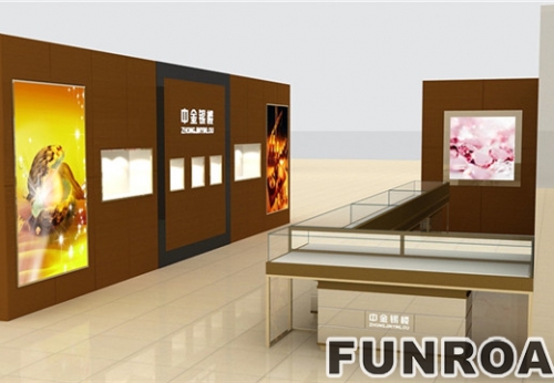 Design renderings of the jewelry exhibition counter of the gold and silver building in the atmosphere