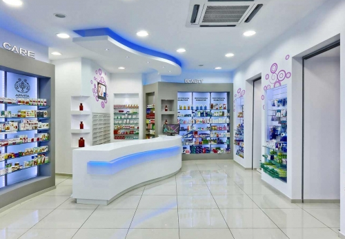 Baking Paint MDF Display Cabinet Counter For Medical Shop Interior Design