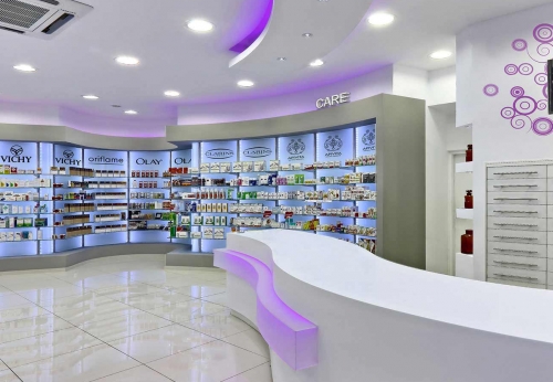 MDF Pharmacy Showcase Counter for Medical Store Design