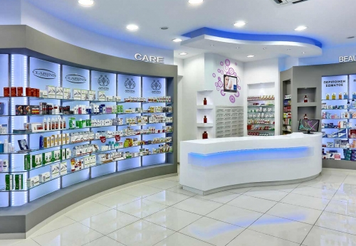 Baking Paint MDF Display Cabinet Counter For Medical Shop Interior Design