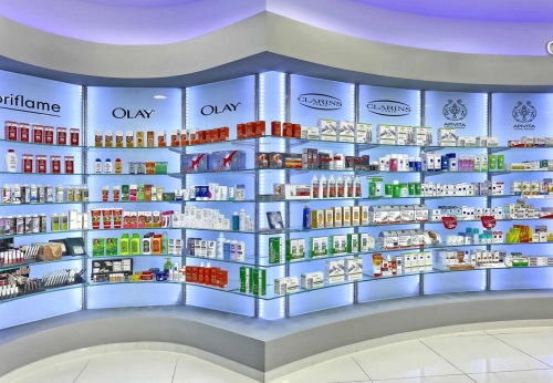 Baking Paint MDF Display Cabinet Counter For Medical Shop Interior Design